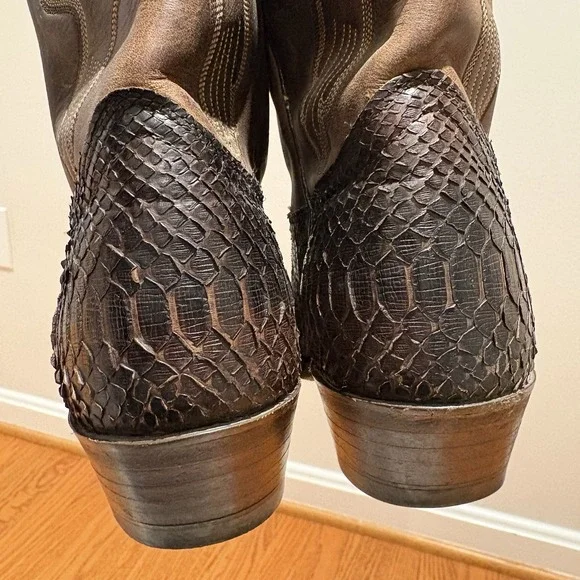Vintage J. Chisholm Brown Python Snake Rare Exotic Western Cowboy Boots Mens 8.5